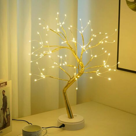 Arbre Lumineux LED, Arbre Lumineux Blanc Chaud, Lampe Arbre Lumineux Branches Réglables, 108 LED, pour la Décoration de Fête de Mariage, Alimentation par USB/Batterie