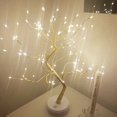 Arbre Lumineux LED, Arbre Lumineux Blanc Chaud, Lampe Arbre Lumineux Branches Réglables, 108 LED, pour la Décoration de Fête de Mariage, Alimentation par USB/Batterie