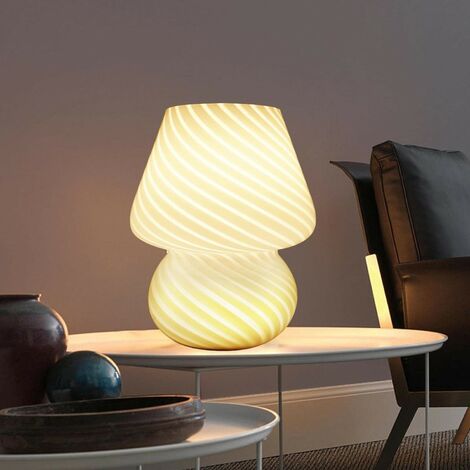 Lampe de Table de Champignon, Lumière de nuit en Verre Chambre à Coucher, Lampe De Chevet(Blanc)