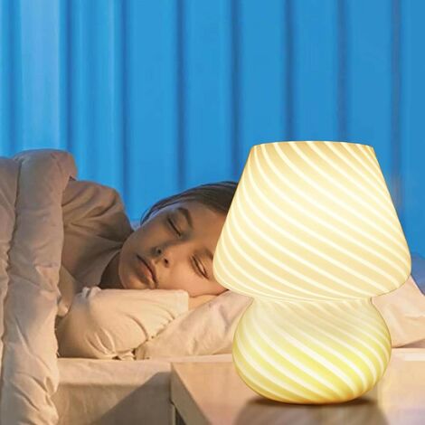 Lampe de Table de Champignon, Lumière de nuit en Verre Chambre à Coucher, Lampe De Chevet(Blanc)