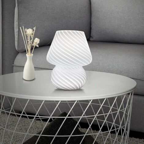 Lampe de Table de Champignon, Lumière de nuit en Verre Chambre à Coucher, Lampe De Chevet(Blanc)