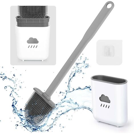 Brosse de Toilette- Brosse Silicone WC, Suspendu, avec Support à séchage Rapide pour Un Nettoyage en Profondeur, (Gris) (1/5)