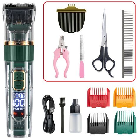 Tondeuse Chien- Tondeuse Chat, Électriques, Silencieuse Tondeuses, USB Rechargeable, Vert (1/5)