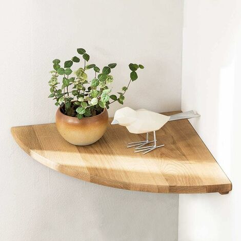 Étagère murale d’angle flottante en bois de chêne massif – Rayon 20 cm – Étanche pour salle de bain – Fixation sans traces (1/3)