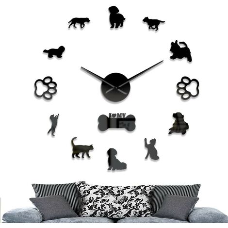 Pendule Moderne Grande, Horloge Murale DIY, Créatif 3D Miroir Autocollant, (Batterie Non Inclus) –Noir (1/5)