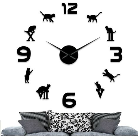 Pendule Moderne Grande, Horloge Murale DIY, Créatif 3D Miroir Autocollant, (Batterie Non Inclus) –Noir (1/4)