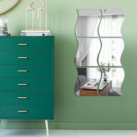 Lot de 6 miroirs muraux ondulés 3D - Décoration Murale en Acrylique - pour la Maison, Le Salon, la Chambre à Coucher,12x10cm