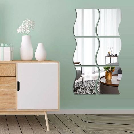 Lot de 6 miroirs muraux ondulés 3D - Décoration Murale en Acrylique - pour la Maison, Le Salon, la Chambre à Coucher,12x10cm