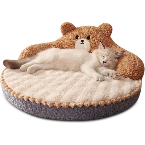 Lit Rond pour Chats Et Chiots, Lit Chaud Et Confortable pour Animaux De Compagnie, Lit Amovible Et Lavable (Marron) (1/5)