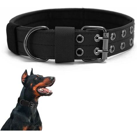 Collier de Chien Tactique- Militaire Collier Réglable Nylon Chien pour Chiens de Taille Moyenne Grand Entraînement (M, Noir) (1/5)