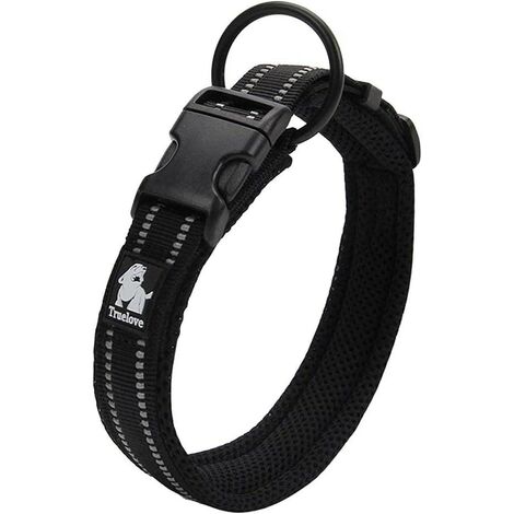 Collier de Chien Réfléchissant Réglable Nylon Solide Confort rembourré Colliers Pet Classic (Noir,M) (1/5)