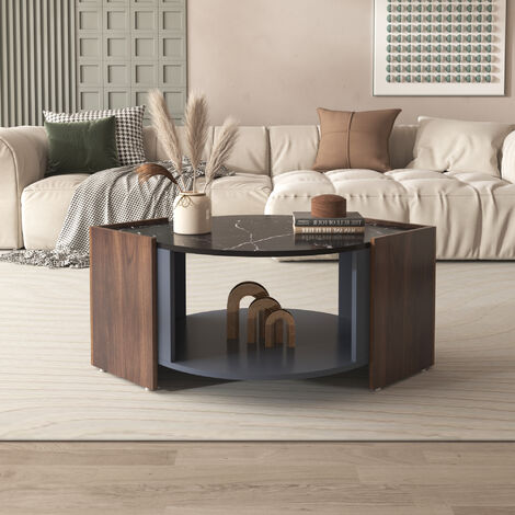 Table basse, table basse texturée en marbre et noyer aux couleurs contrastées (1/5)