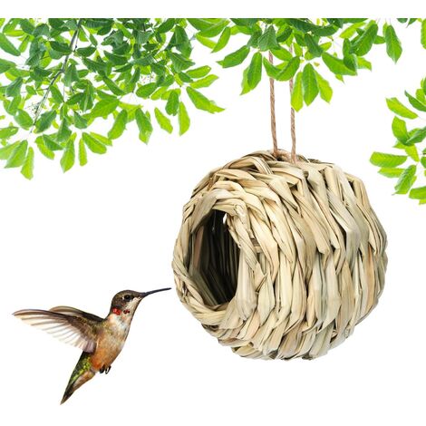 Nichoir et mangeoire, Jouet de Perroquet D'oiseau, Nid D'oiseau de Perroquet, Balançoire de Lit de Nid de Paille Tissée à la Main (1/5)