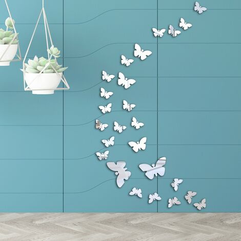 25 Pièces Sticker Mural Papillon 3D, Acrylique Miroir Décalques