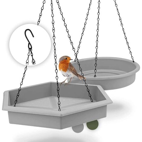 Nichoir et mangeoire- Mangeoire Oiseaux à Suspendre avec Bain [Lot De 2] (Gris) (1/5)