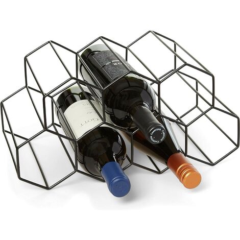 Bouteilles Étagère à Vin- 2 niveaux, pour 9 bouteilles,Pas d'assemblage nécessaire, couleur noire, pour le stockage du vin (1/5)