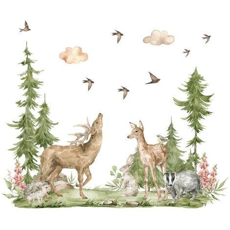 Sticker mural, Autocollants muraux animaux, décoration murale feuilles de cerf, adaptés au salon, chambre d'enfant, chambre à coucher (1/5)