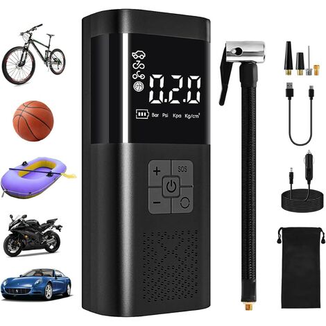 Gonfleur- Mini Compresseur à Air Portatif, 6000mAh, avec Écran LCD + Lampe LED, 4 Modes pour Voiture, Velo, Moto, Balle (1/5)
