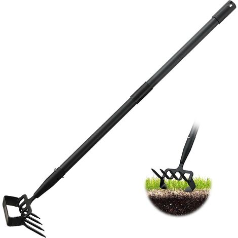 Désherbeur manuel, Houe à étrier et râteau à 4 dents, outil de jardinage 2 en 1 (1/5)