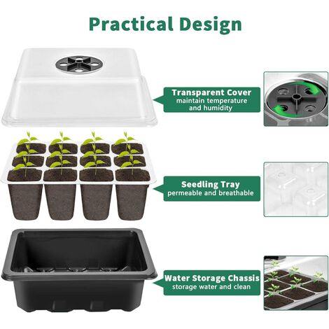 Flintronic Mini Serre De Jardin - 5 Plateaux 60 Cellules Avec Dômes, Étagères Et Étiquettes - Pour Semis Et Germination