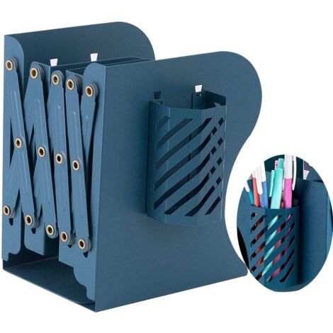 Serre-Livres, Rétractable Pliable, avec Porte-Stylo, 15x10x19cm, Cyan (1/5)