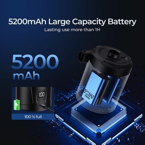 Pompe à air électrique, Batterie Rechargeable 5200 mAh,gonfleur Electrique avec 4 Buses d'air, Gonfleur Rapide