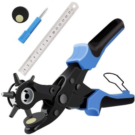 Pince Perforatrice avec 6 Tailles, Perforatrice Cuir, Poinçon À Ceinture Professional avec 2 Punch Assiettes et Règle (1/5)