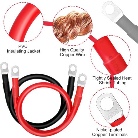 Lot De 2 Câbles Onduleurs De Batterie - 1 M - 2 AWG/35 Mm² - 12 V Cable De Batterie Rouge Et Noir Fils De Batterie Automobile Avec Bornes A Anneau Sc35 10 Fil Flexible En Cuivre Pour 92910887