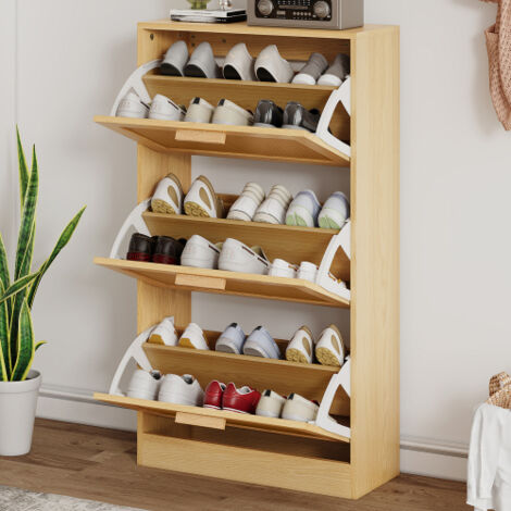 Meuble à chaussures bois et rotin naturel L60/H109,5/P24 cm (1/5)