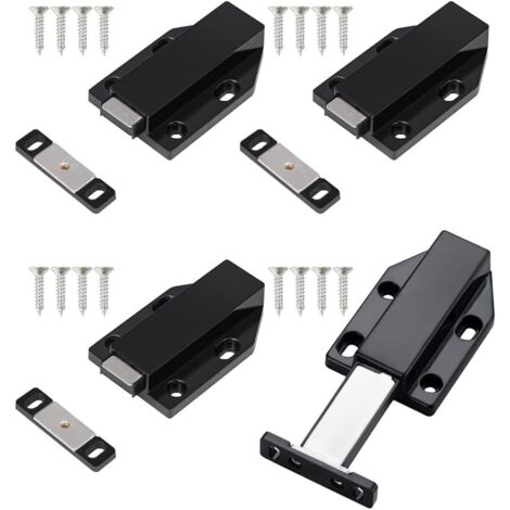 4 Pièces Loquets Magnétiques Fermeture Push, Push to Open Amortisseur Porte Placard, Noir (1/5)