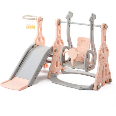 Toboggan pour enfants, aire de jeux, chambre extérieure pour enfants, balançoire 4 en 1 pour enfants avec panier de basketball, échelle d’escalade, toboggan intérieur et extérieur toboggan de jardin, (1/5)