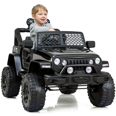 Voiture électrique enfant, 2 sièges pour enfants avec télécommande 2,4G, with klaxon, feux avant. Véhicule 12V pour enfants de 37 à 95 mois (Noir), KINSI (1/5)