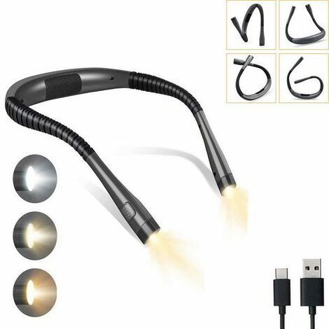Lampe de Lecture de Cou Rechargeable, Lampe de lecture,3 couleurs et 3 niveaux de luminosité,Noir/Gris, KINSI (1/5)