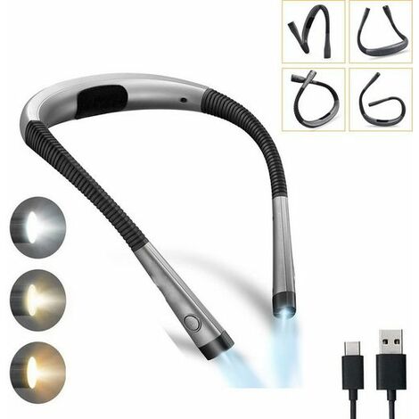 Lampe de Lecture de Cou Rechargeable, Lampe de lecture,3 couleurs et 3 niveaux de luminosité,Gris, KINSI (1/5)