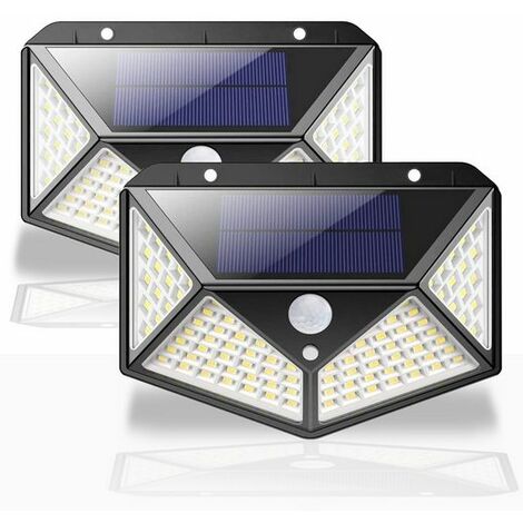 Lampe solaire, Ruban LED, Applique murale LED 270°, IP65 étanche, 2pcs, 100 LED, 1800 mAh Lampe à détecteur pour patio/jardin, KINSI (1/5)