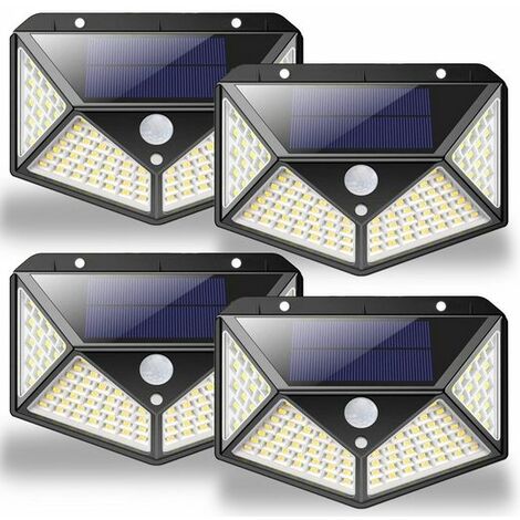 Lampe solaire, Ruban LED, Applique murale LED 270°, IP65 étanche, 4pcs, 100 LED, 1800 mAh Lampe à détecteur pour patio/jardin, KINSI (1/5)