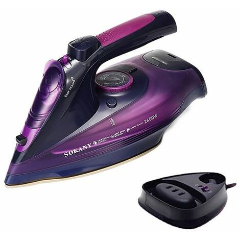 Fer à repasser, Fer à Vapeur, fer repasser voyage Semelle antiadhésive, 2400W, sans fil, 360ML,Violet, KINSI (1/5)