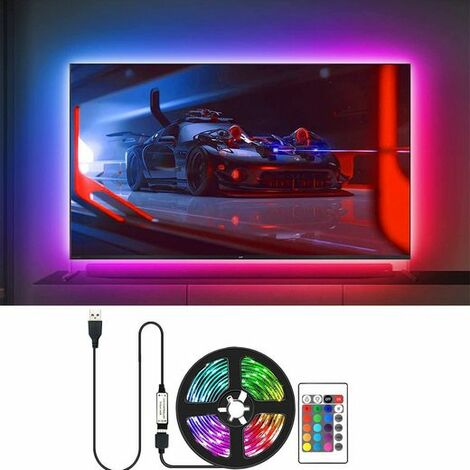 Bande LED, Ruban LED, Bandes Lumineuses, Lumière TV LED, 2M,Interface USB,Télécommande 24 touches, KINSI (1/5)