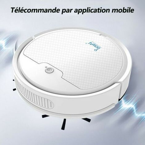 Aspirateur robot, Robot Laveur, Aspirateur robot 2 en 1, Contrôle APP, puissance d'aspiration 1600 PA, prévention des chutes, Blanc, KINSI