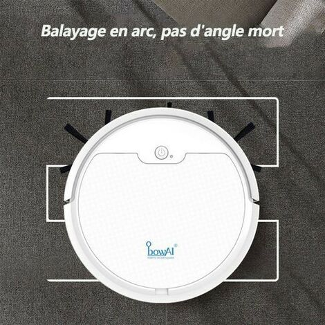 Aspirateur robot, Robot Laveur, Aspirateur robot 2 en 1, Contrôle APP, puissance d'aspiration 1600 PA, prévention des chutes, Blanc, KINSI