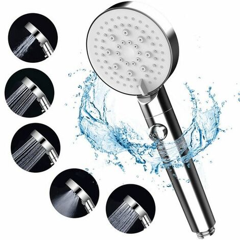 Pommeau de douche, Douchette, Bain-douche haute pression, buse de douche, pomme de douche booster à cinq vitesses avec grand plateau, Argent, KINSI (1/5)