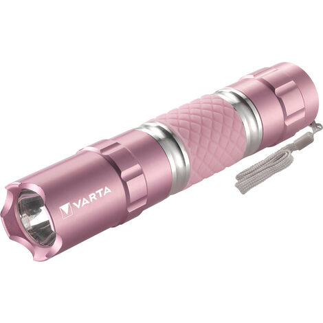 Varta – Lampe torche LED rose résistante à l'eau IPX4 – Corps aluminium et grip caoutchouc phosphorescent – 0,5 W, 95 mm de hauteur (1/10)
