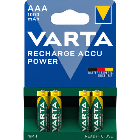 VARTA Piles Accus AAA Rechargeable Accu Power 1000 mAh Lot De 4