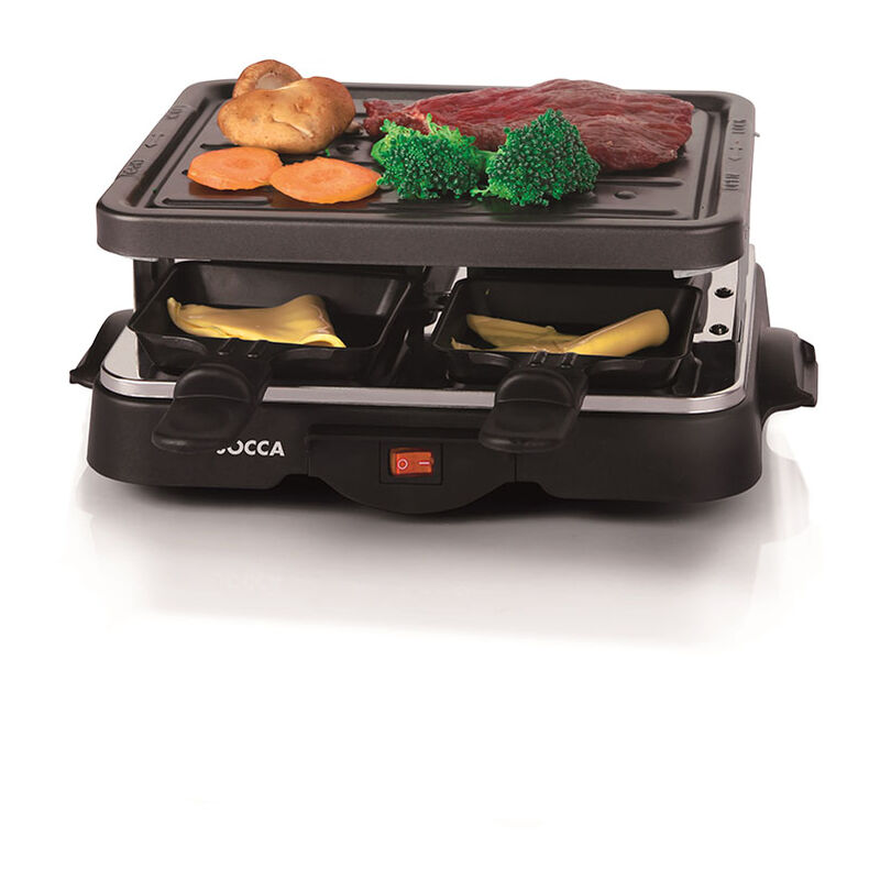 Grill Raclette 240v con 4 sartenes y jocca modelo 1144 placa antiadherente negro 500w