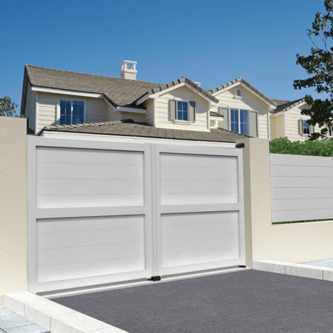 Portail double battant motorisé plein L 3500 x H 1606 mm (Blanc satiné RAL9010) (1/3)