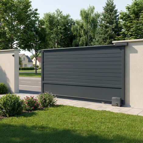 Portail coulissant motorisé mixte L 3500 x H 1594 mm (Gris anthracite structuré RAL7016ST) (1/5)