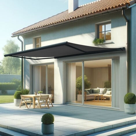Store banne coffre intégral HEVOA 5,00x3,50 M (Motorisé Secours à Télécommande + LED - Gris anthracite structuré RAL7016ST - Gris graphite)