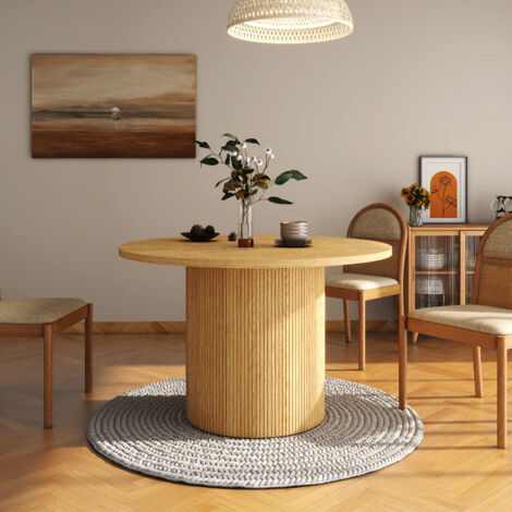 Table de salle à manger ronde en pin massif, table de cuisine moderne en  marbre blanc