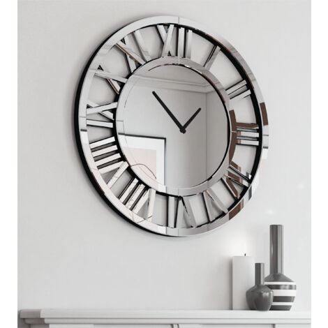 Horloge murale ronde en acrylique miroir – Grand format moderne et élégant – Chiffres romains – Pour salon ou chambre