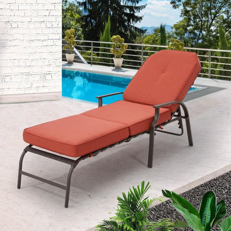 AECOJOY Outdoor Adjustable Chaise Lounge Chair For Patio, Poolside With Uv Resistant Cushion Gray